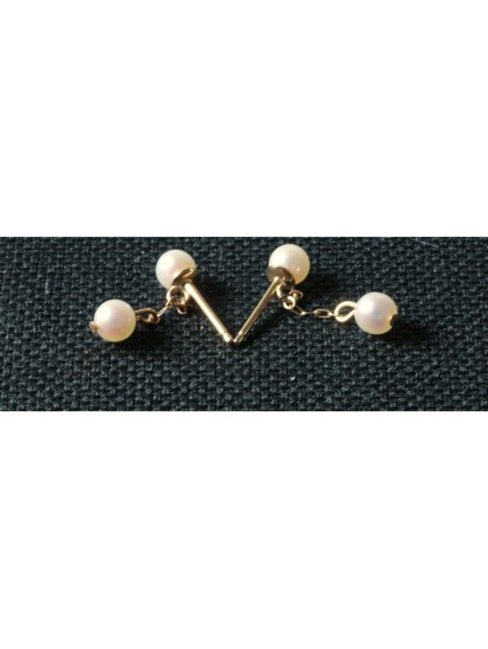 14K Yellow Gold Double Pearl Drop Dangle Stud Earrings Bridal Fine Jewelry